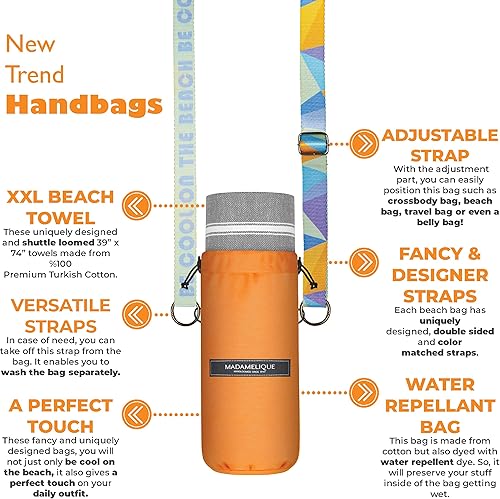 Miniatura 2 de Madamelique Toalla de playa turca con bolsa de playa, 39 x 74 pulgadas, toallas de playa prelavadas de gran tamaño, 100 % algodón, secado rápido,