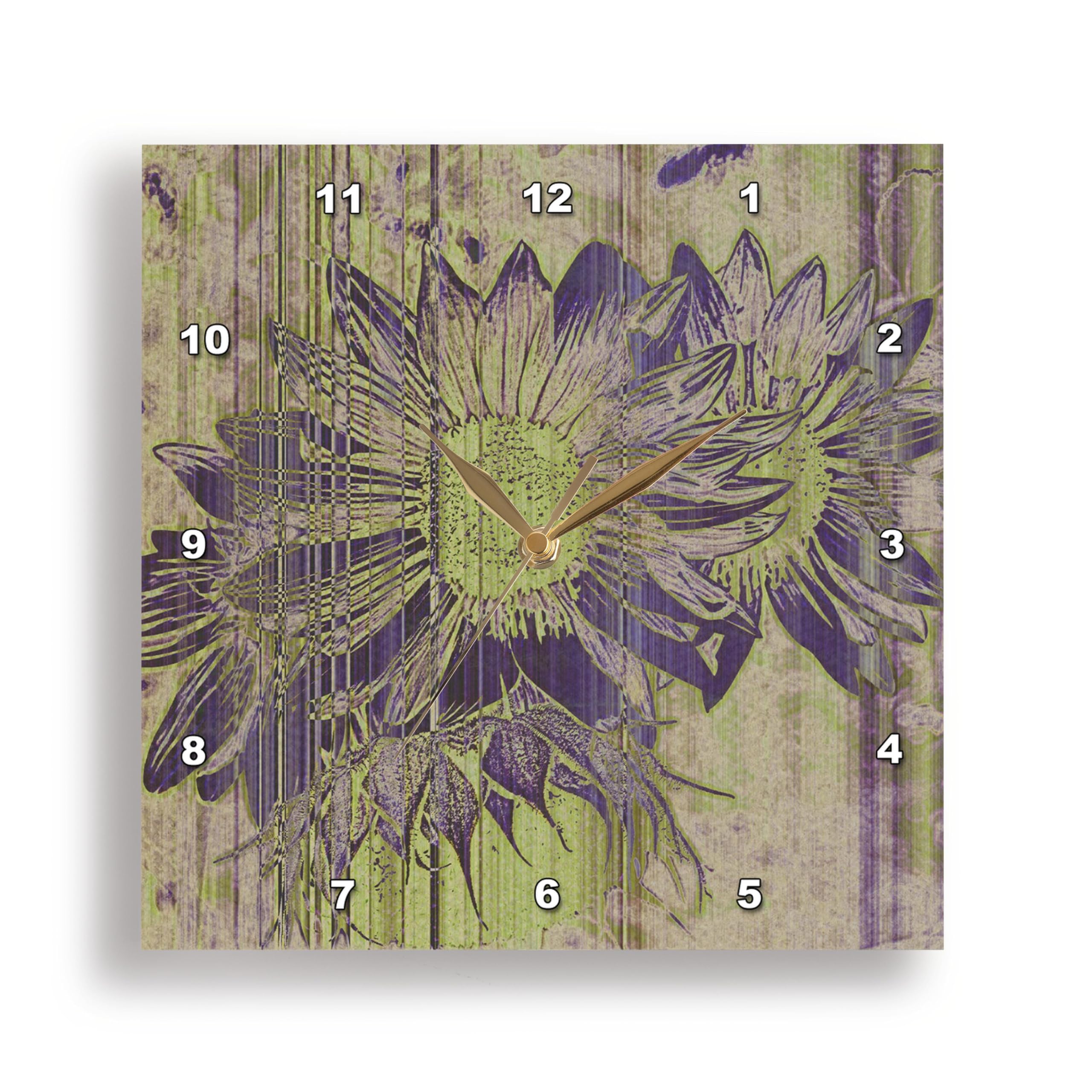 Horloge sunflowers violet et vert, cadeau idéal d'art floral