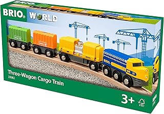 Brio 33982 Three-Wagon Cargo Train | Wooden Toy Train for Kids Age 3 and Up