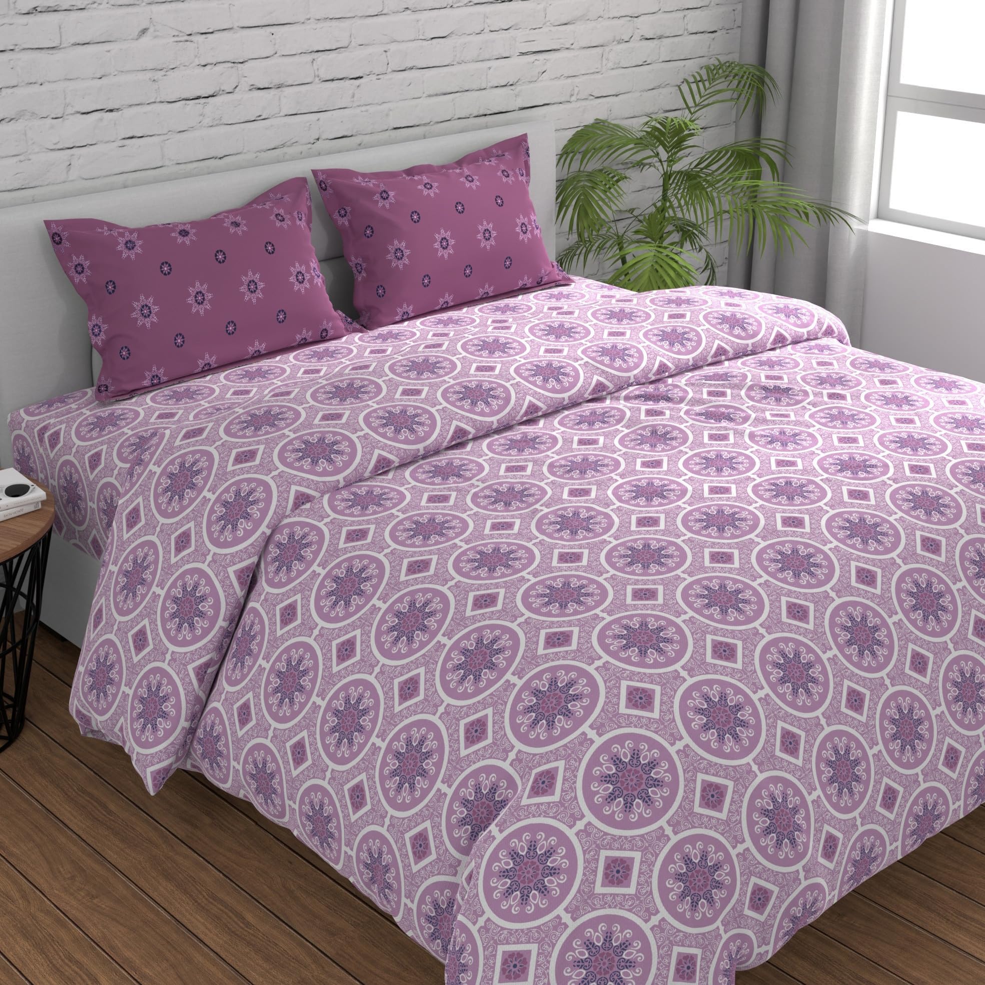 Huesland by Ahmedabad Cotton 144 TC Cotton Bedsheets for King Size Bed with 2 Pillow Covers | Mandala | 108x108 inches | Pink & Magenta (B0DFWTB38B) Amazon Price History, Amazon Price Tracker