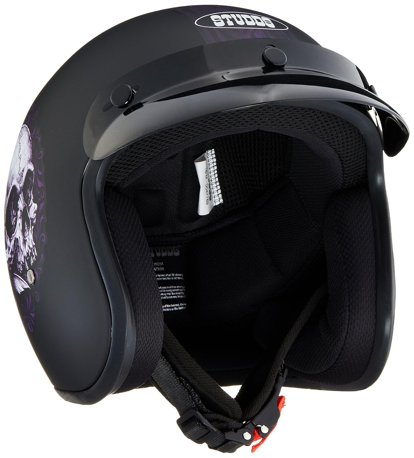 Studds JETSTAR Classic D7 Floral Skull Open Face Helmet (Matt Black, M