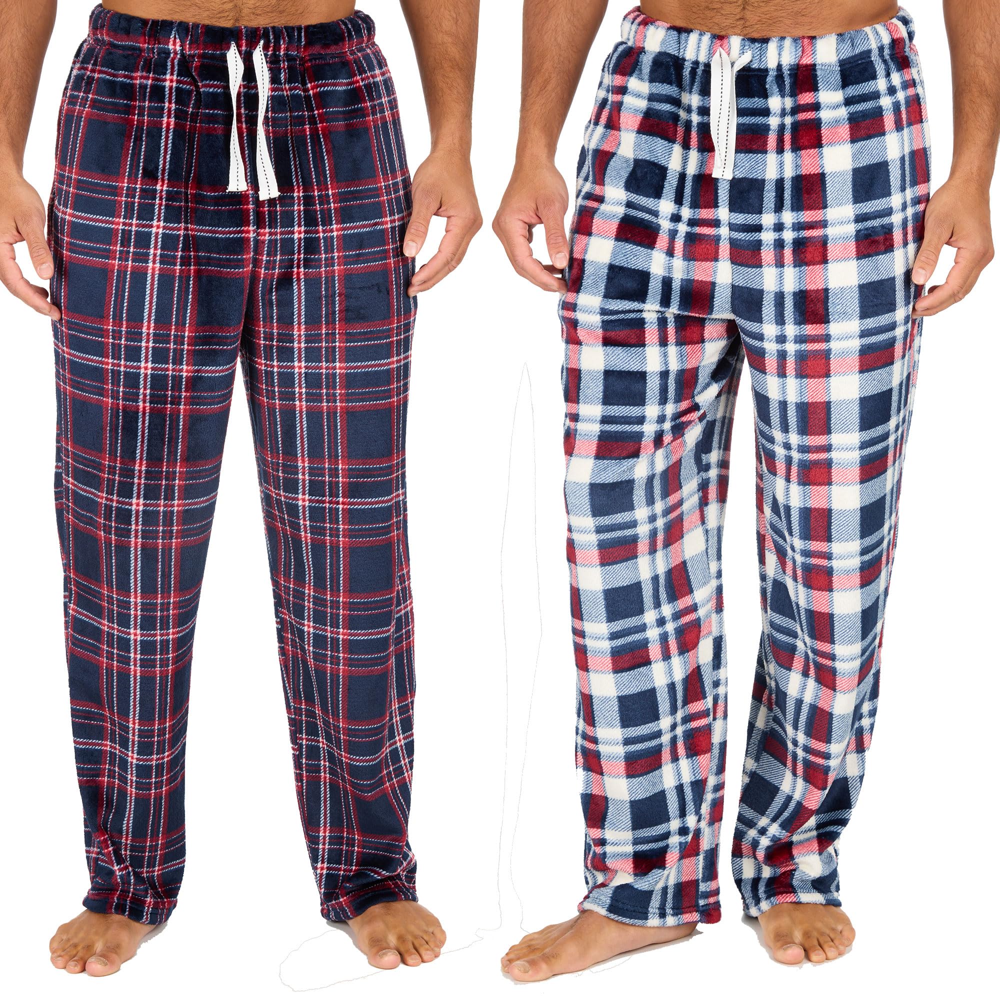Pack 2 Fleece Men Plaid Pajama Bottoms Lounge Pants-image-2