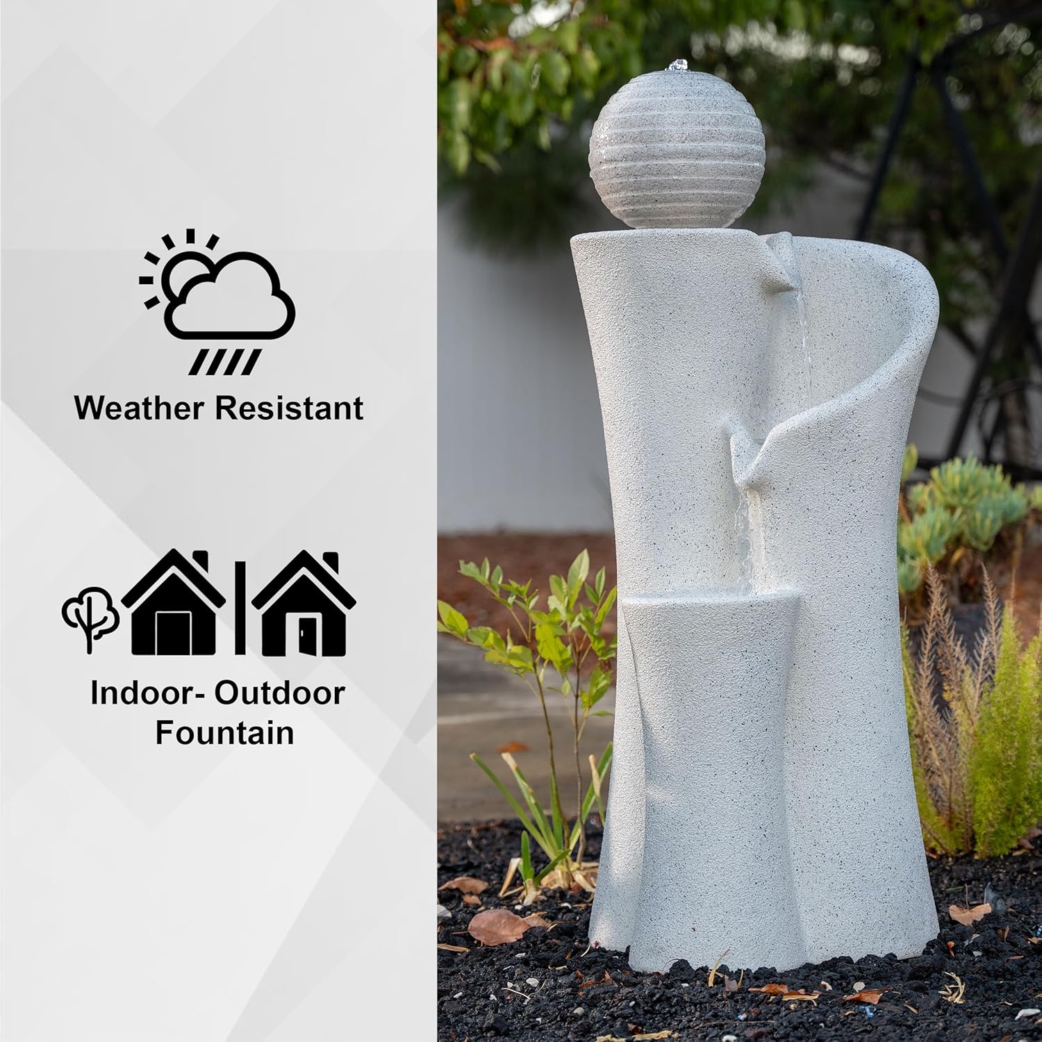 Xbrand 41" Modern Sphere Curve Cascading Fountain, Resin