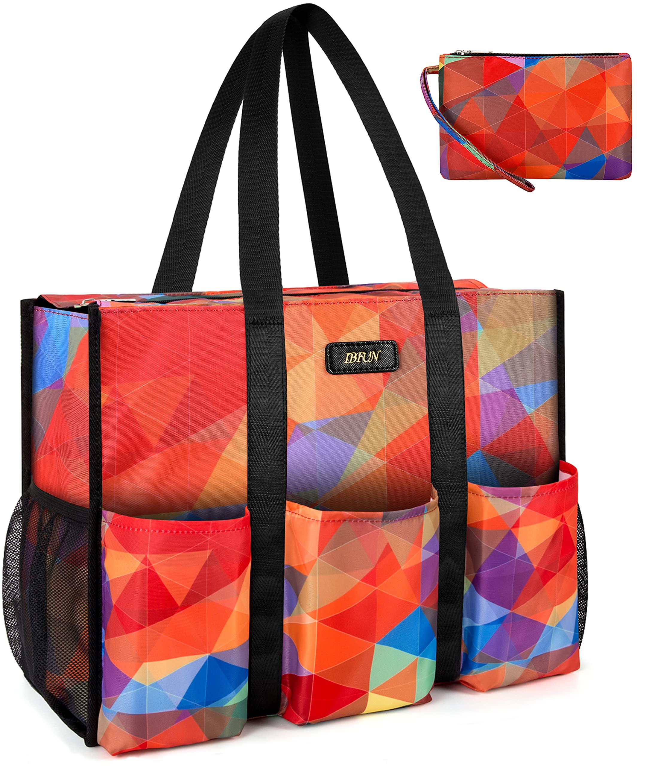 IBFUN Utility Tote Bag with 24 Pockets, Large Teacher Travel Tote for Women | Large Work Tote Bag 2pcs with Zipper for Travel Daily School Teacher Nurse, Large Lightweight Laptop Shoulder Bag Handbag