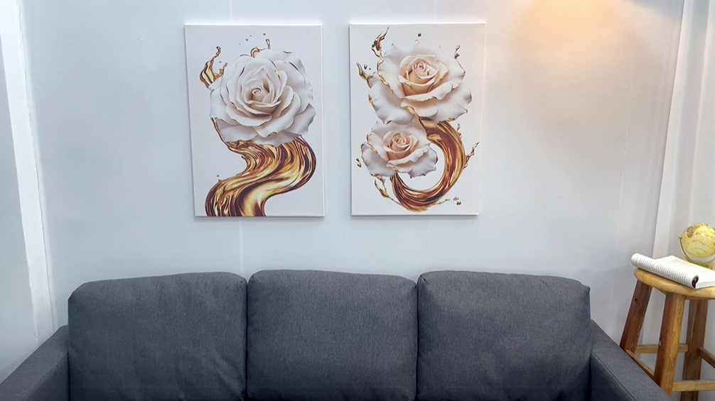 Amazon.com: ZXHYWYM Abstract White & Gold Rose Wall Decor 2 Panels