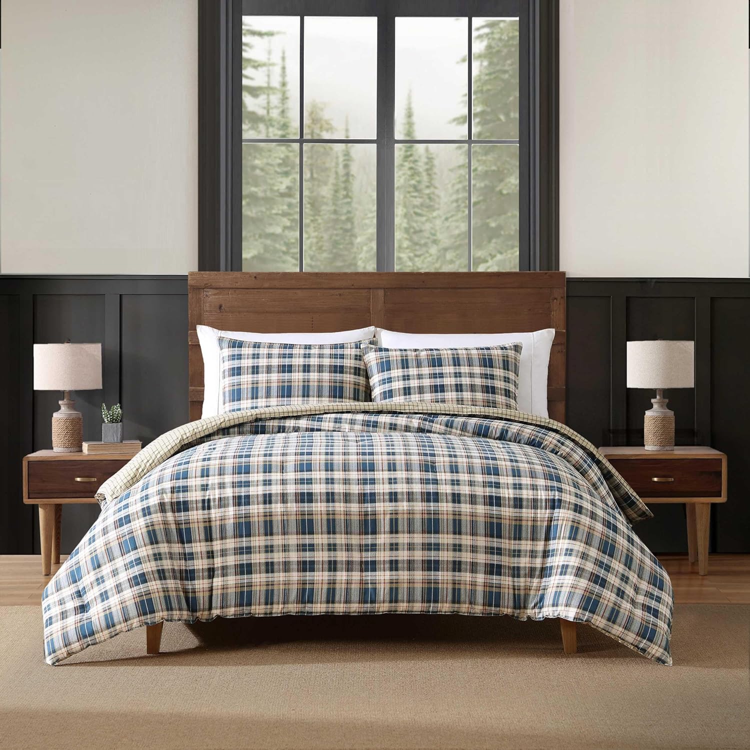 Eddie Bauer - Twin Comforter Set, Reversible Bedding with Matching Sham, Medium-Weight for Year Round Use, Dorm Essentials (Port Gamble Blue)