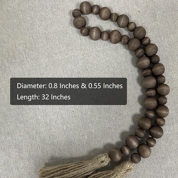 Handcrafted Farmhouse Wooden Decorative Beads Garland, Table Tray Boho Wood Beads with Tassel, Small Rustic Antique Decor for Home and Events (Dark Walnut)