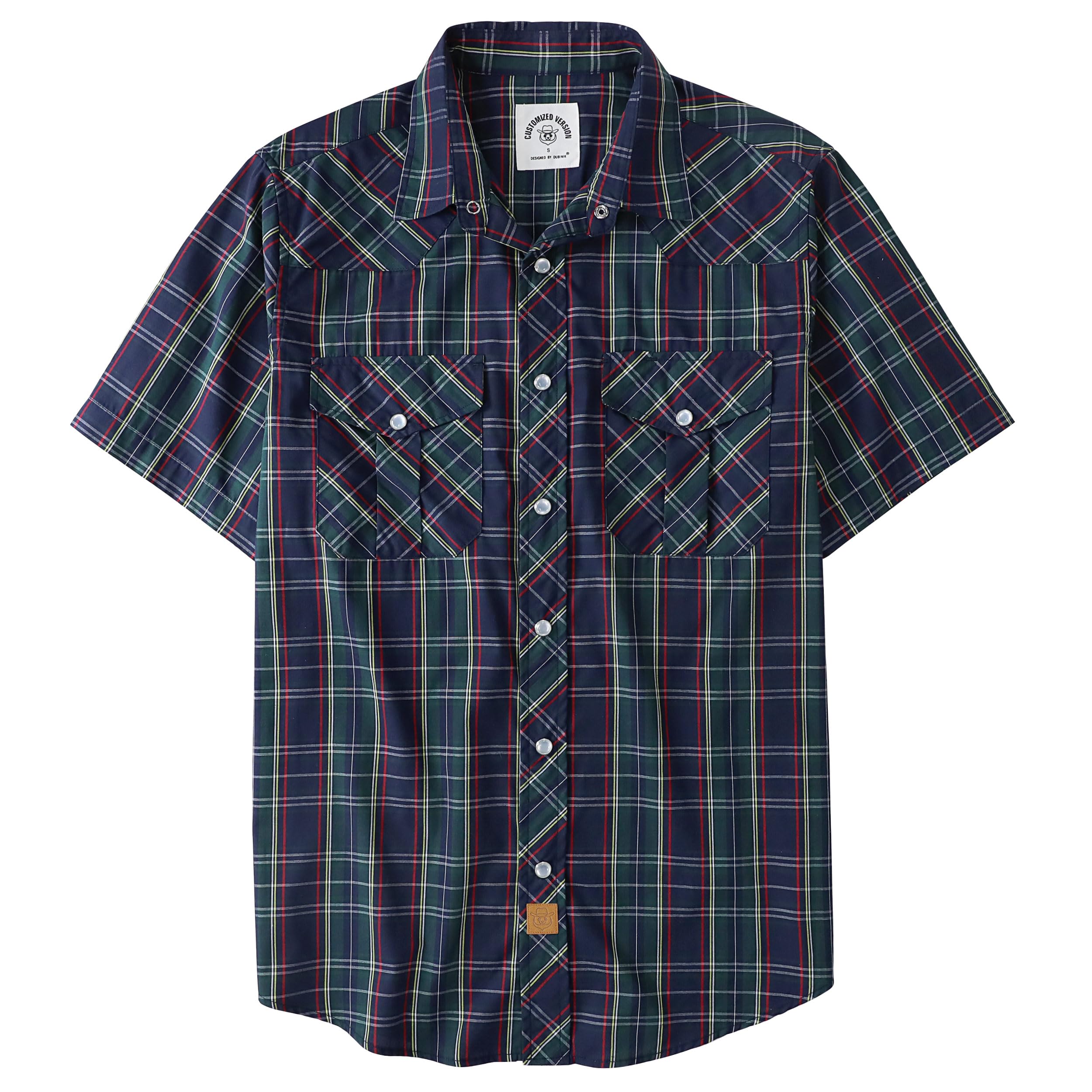 Dubinik® Camicia Uomo Maniche Corte Quadri Camicia Uomo Estiva Western Bottoni Automatici Cowboy Casual Comoda Camicia Uomo