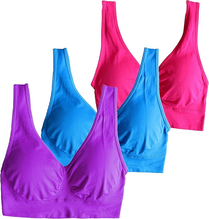Cabales Women's Pull On Style Seamless Comfortable Wire-Free Yoga Bra with Removable Pads