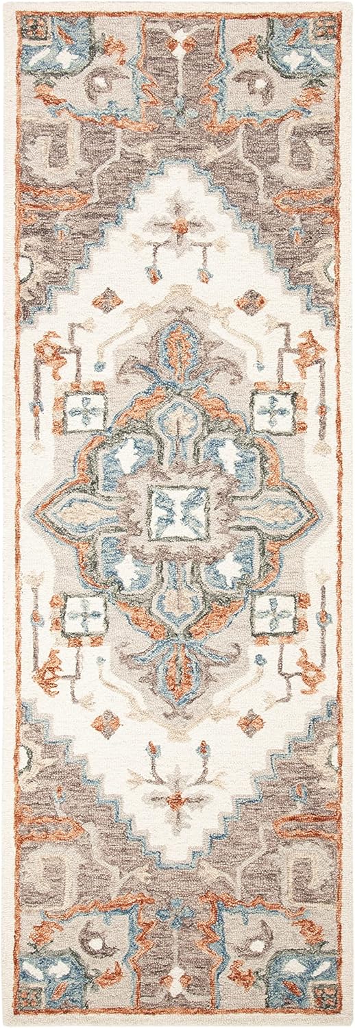 SAFAVIEH Micro-Loop Collection Runner Rug - 2'3" x 7', Ivory & Rust, Handmade Wool, Ideal for High Traffic Areas in Living Room, Bedroom (MLP904A)