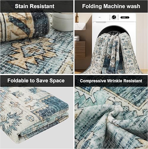 Miniatura 5 de Auemtyn Alfombra de área para sala de estar, alfombra lavable de 4 x 6 pies con respaldo antideslizante, alfombra de pelo bajo para dormitorio,