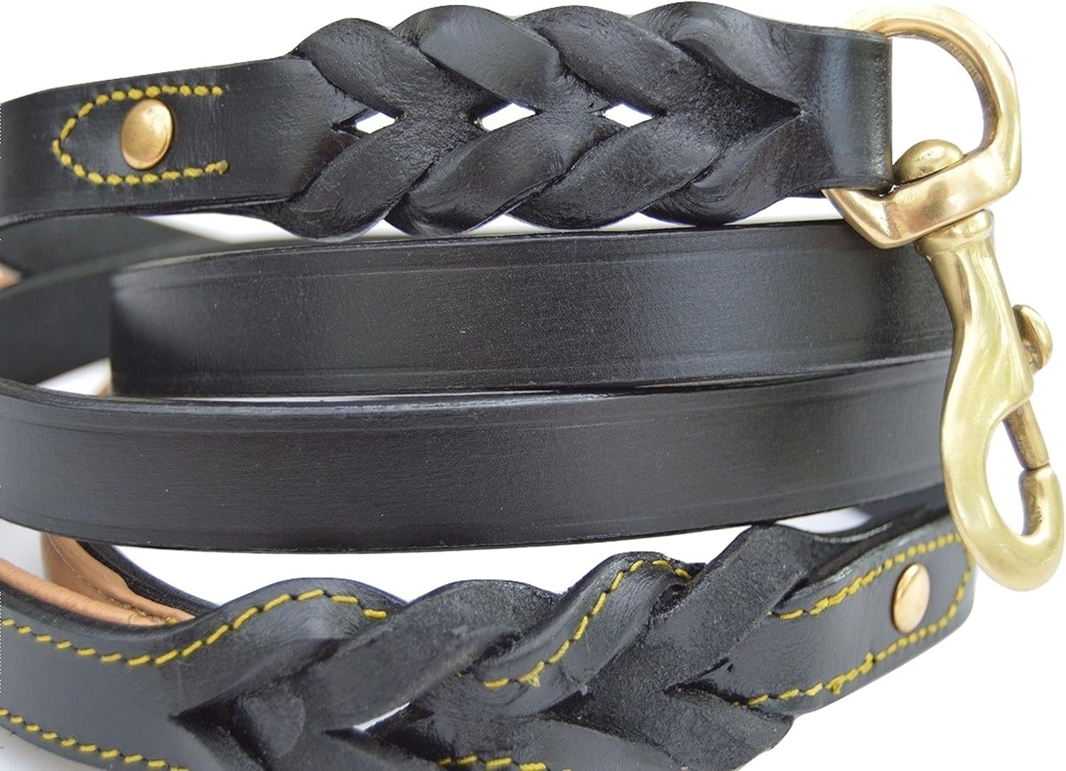Black Heavy Duty Leather Braided Dog Leash, 6ft x 3/4 Inch with Padded Handle