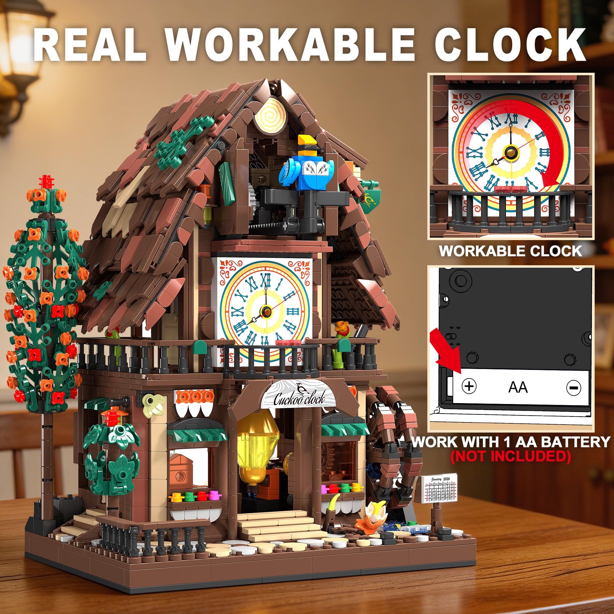 TYCOLE Set di Costruzione Casa con Orologio a Cucù 1909 Pezzi con Orologio Funzionante, Uccello Meccanico Pop-up e Ruota ad Acqua, Decorazioni, Costruzioni per Bambini, Regalo Bambino Bambina 8 Anni