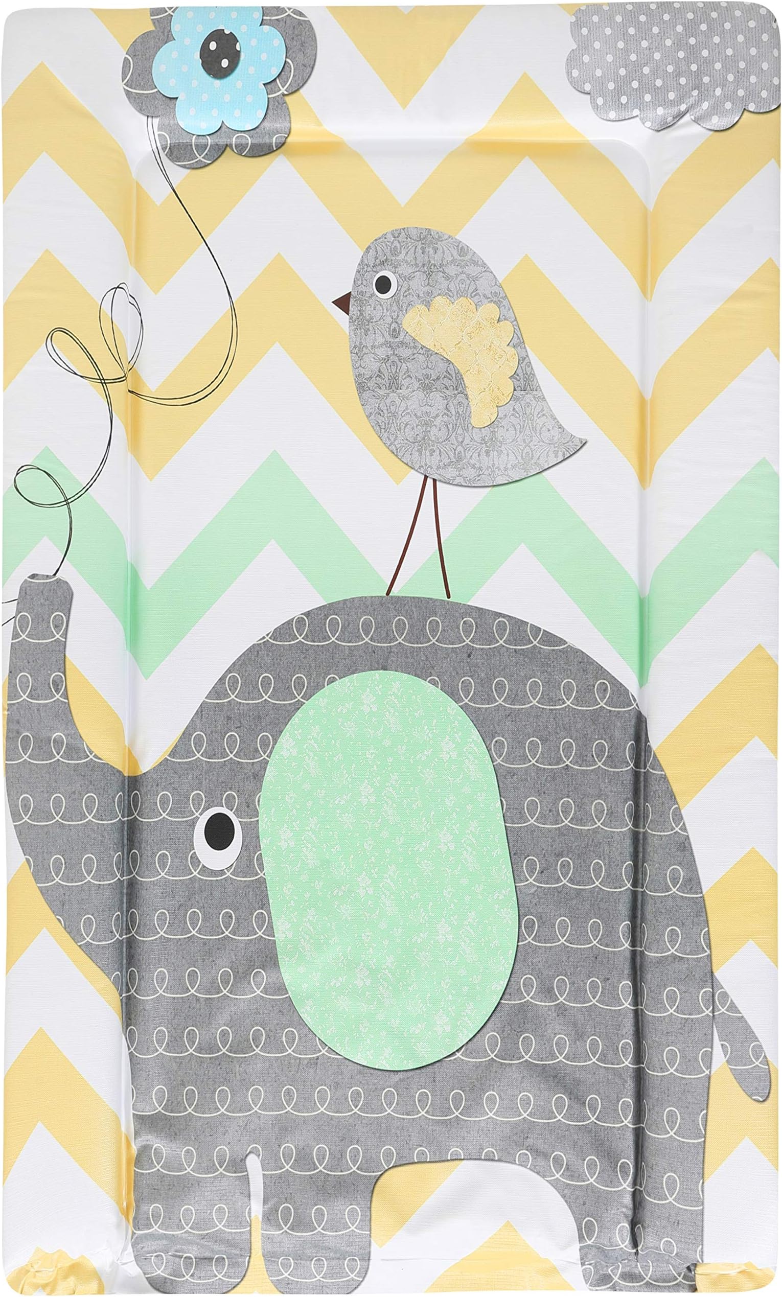 Baby Changing Mat with Foam Raised Soft Edges for Babies from Birth Upwards Wipe Clean and Waterproof Nappy Change Pad 76 x 45cm (Elephant Chevron)