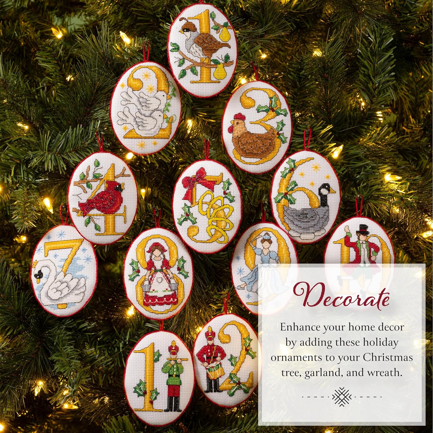 Bucilla Felt Applique 12 Piece Ornament Making Kit, Twelve Days of Christmas, Perfect for DIY Arts and Crafts Projects