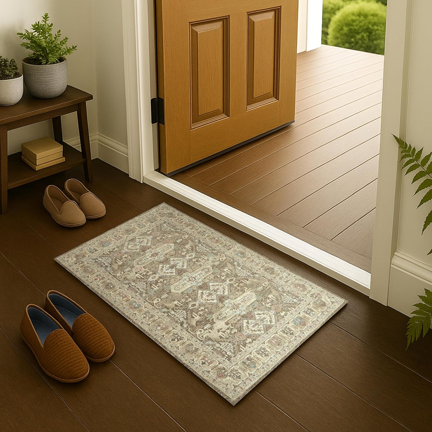 Fame Rugs Vintage Turkish Doormat 2x3 – Soft Foldable Entryway Rug for Indoor Hallway, Washable Accent Mat