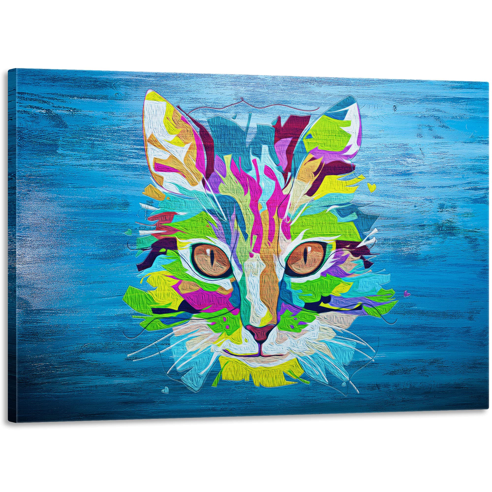 Cat Canvas Wall Art & Abstract Cat Nursery Decor | 100% Unique & Original, Blue, Colorful, Cat-Themed Picture Wall Art Decoration For Nursery, Playroom, Kids Bedroom, Living Room, Kitchen, Bathroom, Office | Cat Wall Art Gift For Women, Men, Girls, Teens, Kids & Cat Lover Moms Dads (11" x 14")