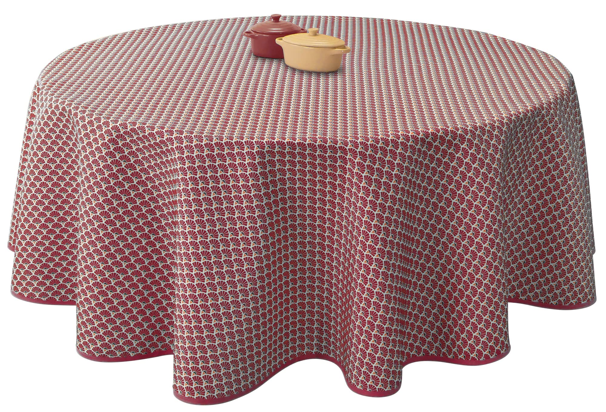 Le Linge de Jules Nappe Anti-​Taches Paon Bordeaux - Ronde 160 cm