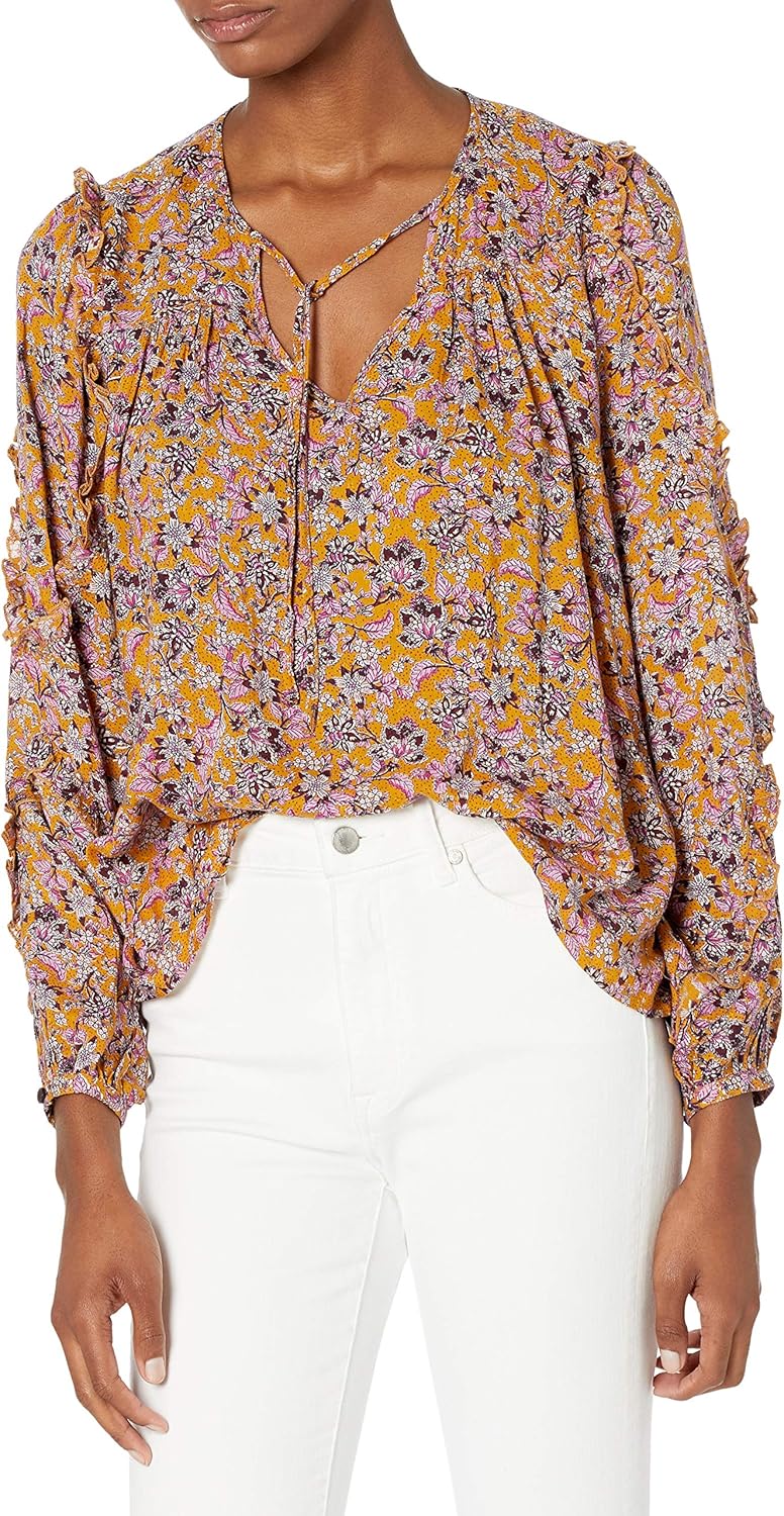 Jessica Simpson Women's Songbird Tie Neck Ruffle Sleeve Blouse