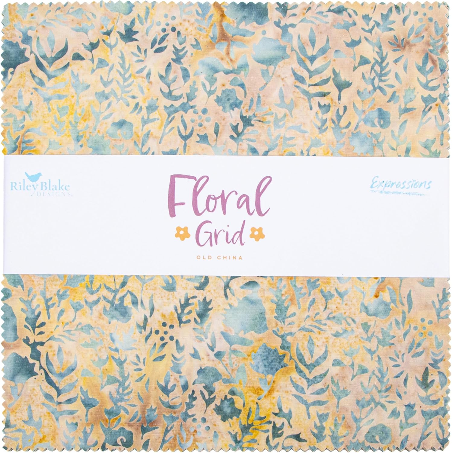 Expressions Batiks Floral Grid Old China 42 10-inch Squares Layer Cake Riley Blake 10-23465B-42