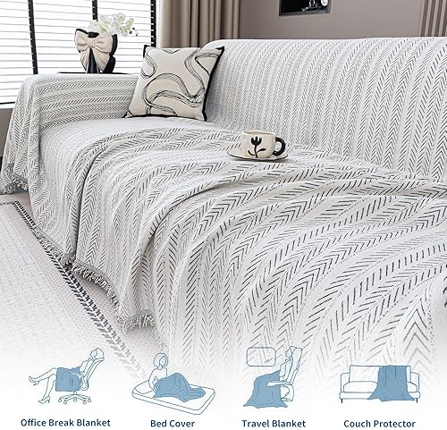 Miniatura 7 de Nobildonna Funda de sofá lavable de felpilla suave y gruesa con borla, funda impermeable para sofá de 3 a 4 cojines, sofá seccional, protector de