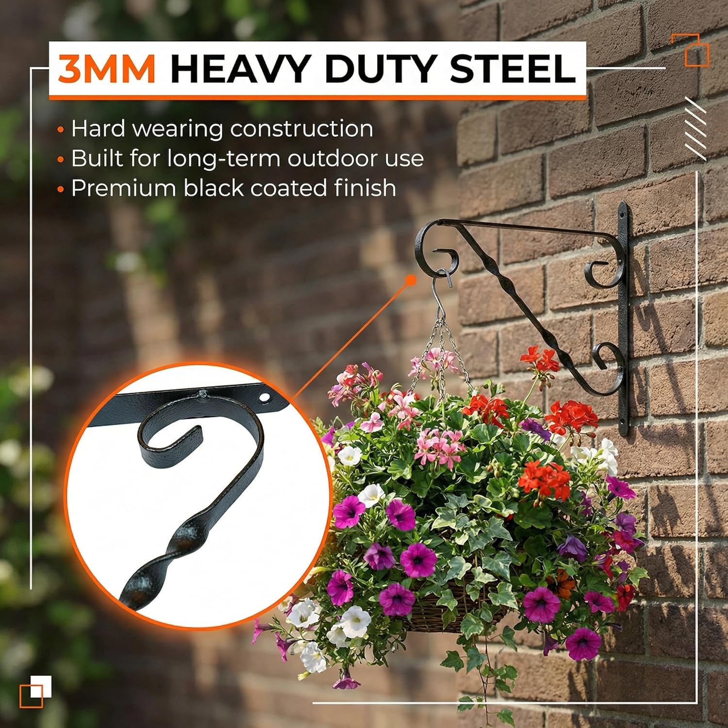 Classic Scroll-Design Metal Wall Bracket for Hanging Accessories and Flowerpots for Indoor & Outdoor Use, Black Set of 2