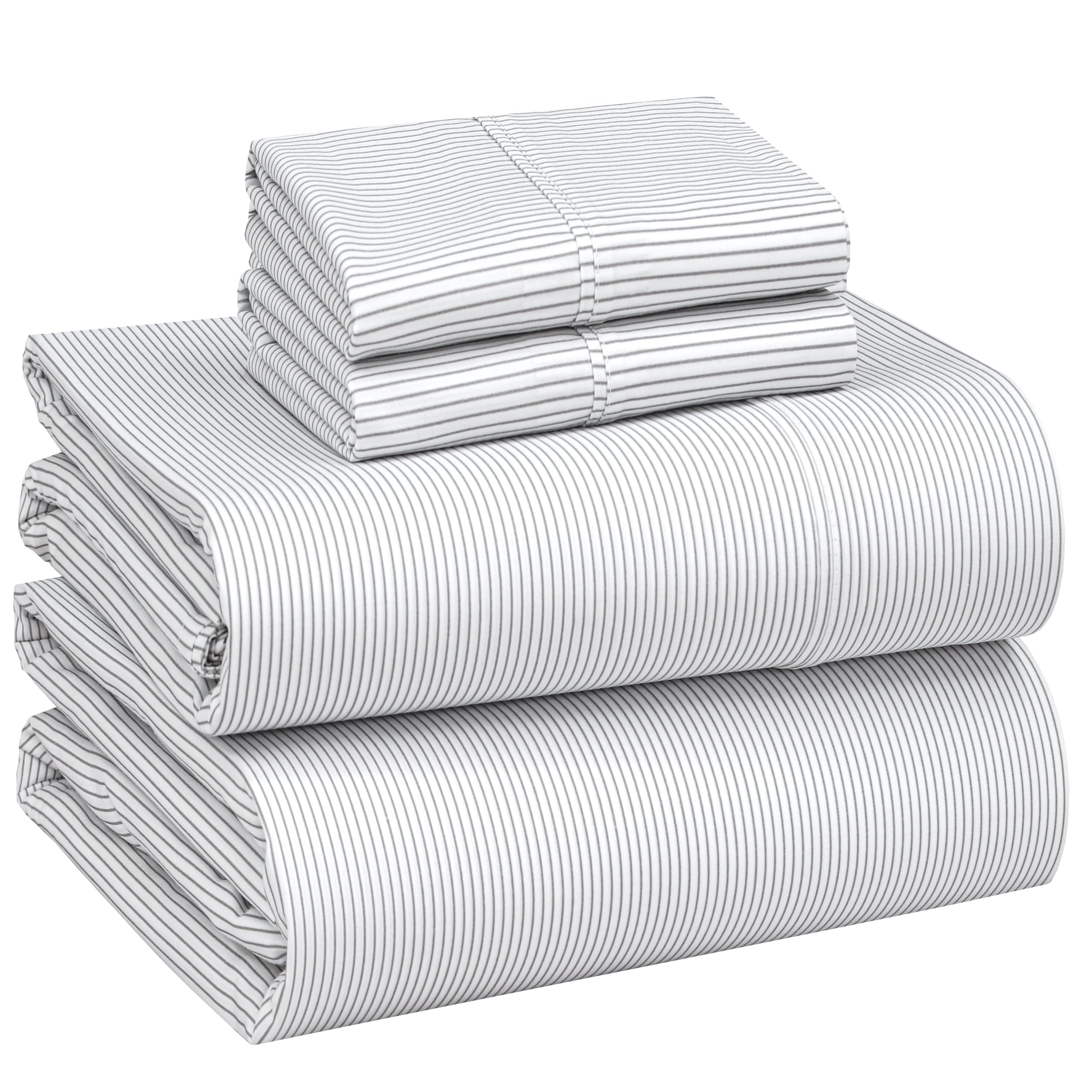 RUVANTI 100% Cotton Percale Sheets Full Size, Grey Pinn Stripe