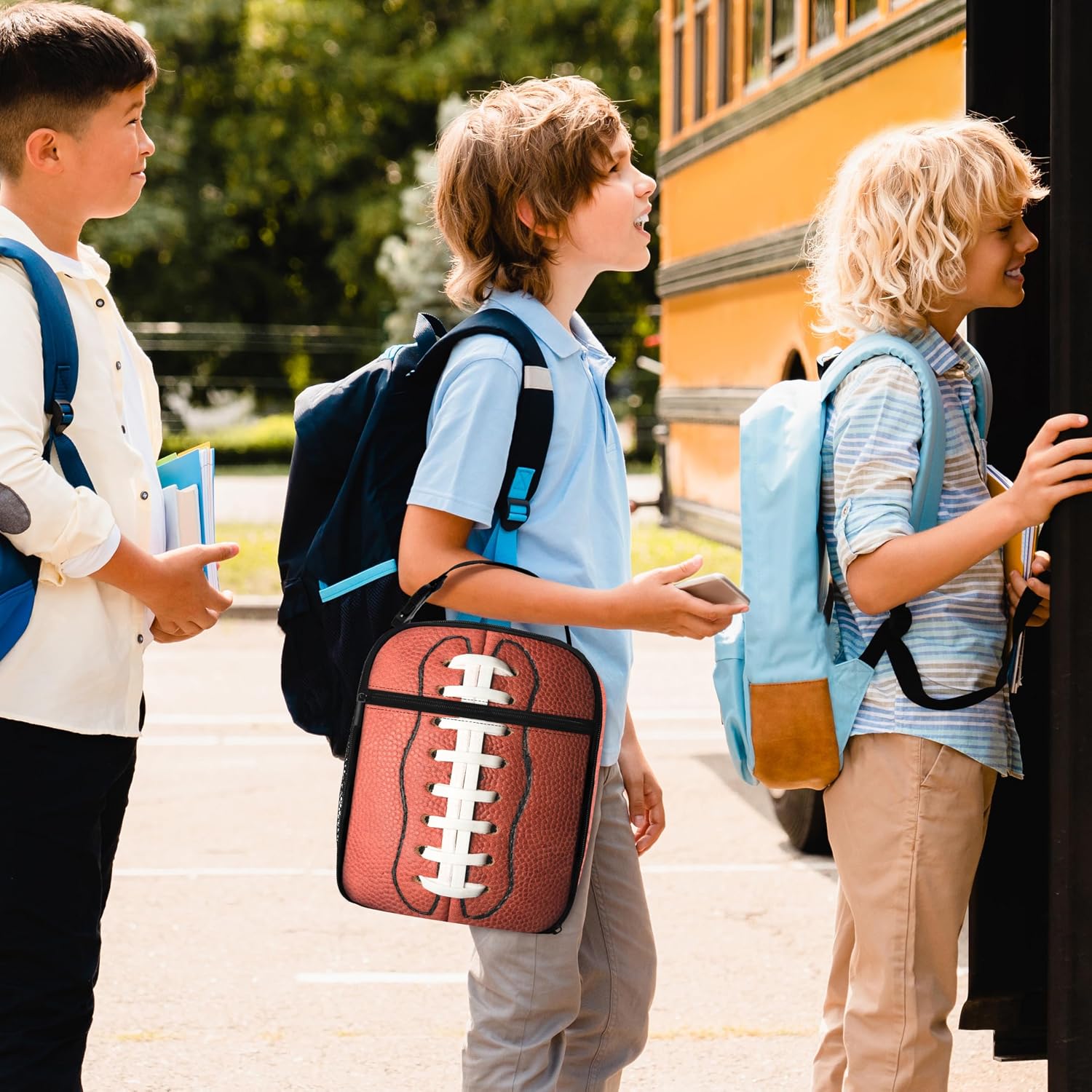 Football Lunch Bag for Boy School Reusable Insulated Sports Lunch Box for Kids Portable Tote Bag for Men Women Office Picnic Camping
