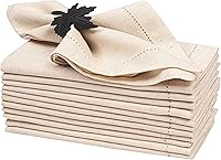 Lightnpro Flax Linen Napkins Set of 12 - Hemstitched 18x18 Inch Washable Reusable Dinner Napkins for Parties, Weddings & Everyday Use