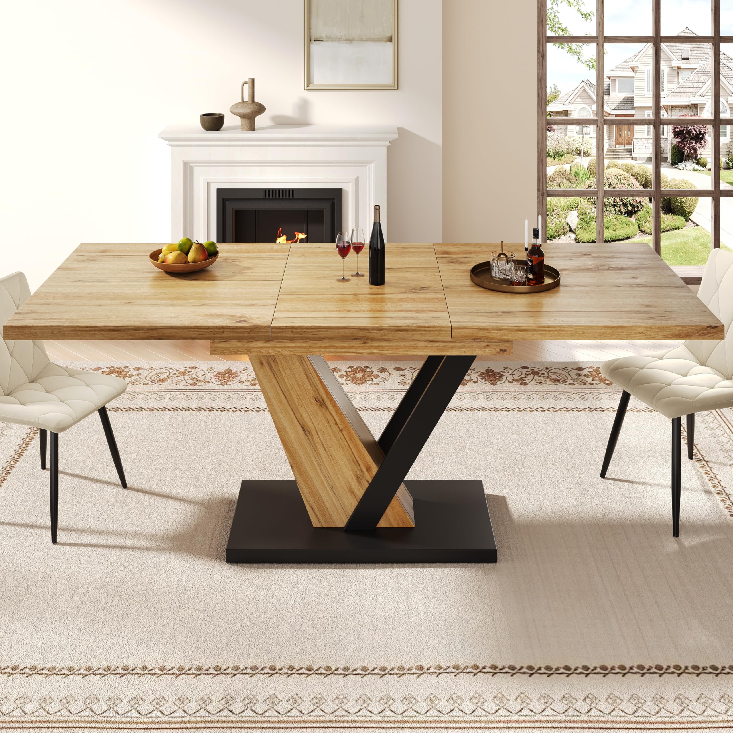 Tavolo da pranzo allungabile 120(160) x 75 x 75,5 cm, tavolo, tavolo da cucina, tavolo allungabile, allungabile fino a 160 cm, adatto per cucina e soggiorno, piano del tavolo con venature del legno