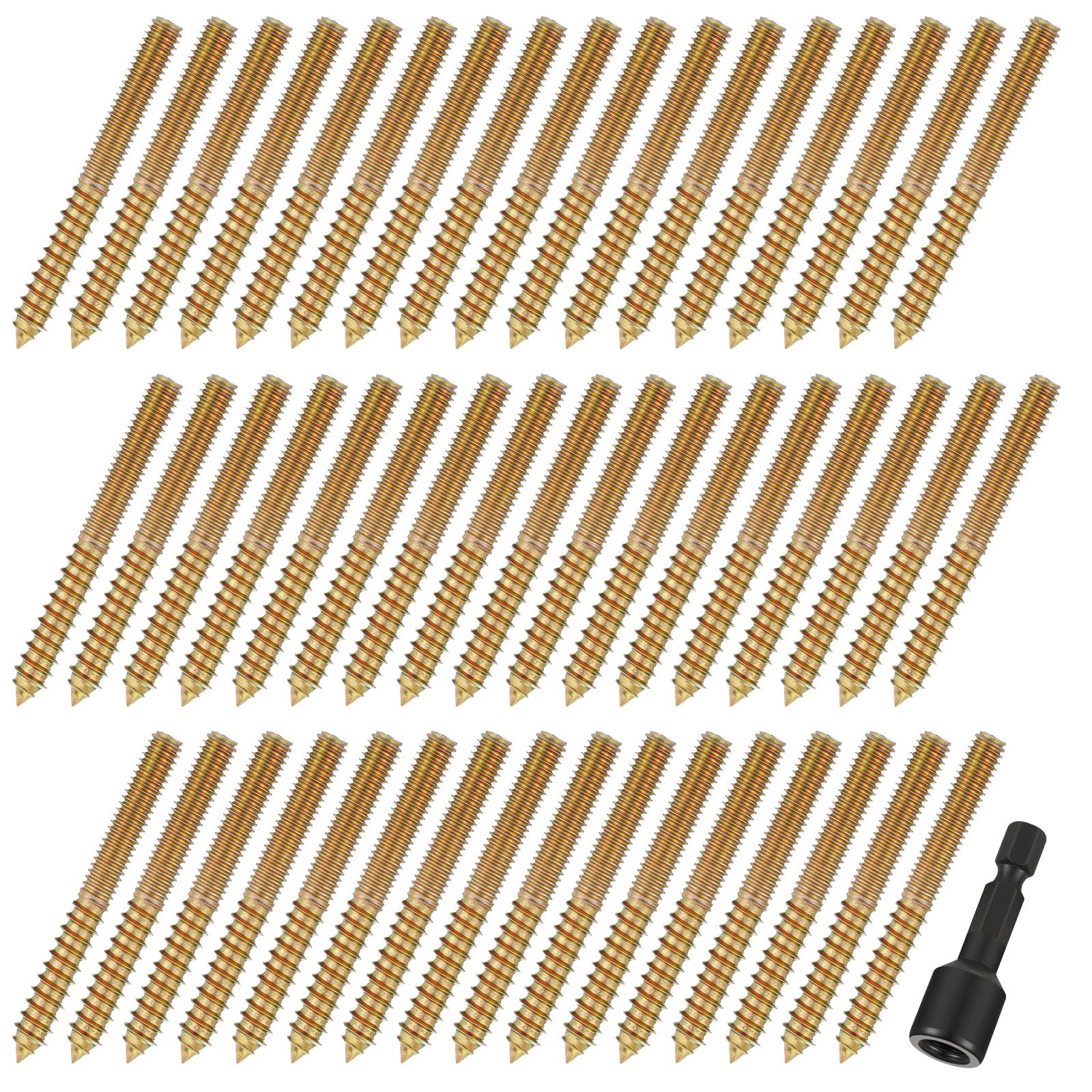 Hicarer 50 Pack 5/16-18 x 3 Inch Hanger Bolts Double Headed Bolts with Driver Self Tapping Screw Threaded Rod Screws for Furniture Double Headed for