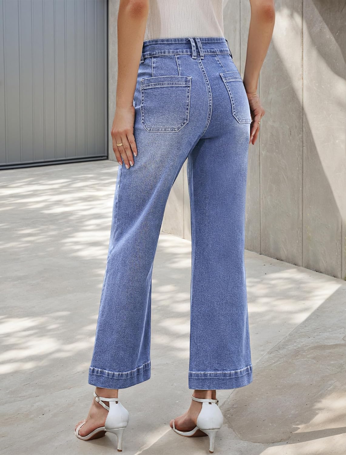 IWD Wide Leg Jeans for Women High Waisted Trendy Scallop Pocket Flare Jeans Stretchy Baggy Cropped Denim Pants - Image 2