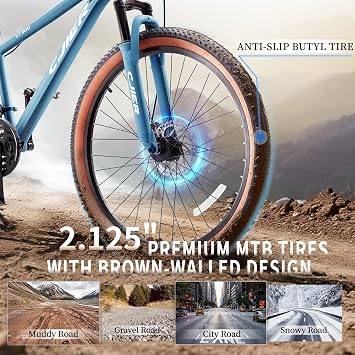 DEYGIA 24/26 inch Mountain Bike for Men/Women, 21 Speeds Mountain Bike, 2.125'' Thickened Tires MTB Bicycle with Dual Full Suspension, Disc Brakes, Internal Wiring Frame, Auxiliary Handle