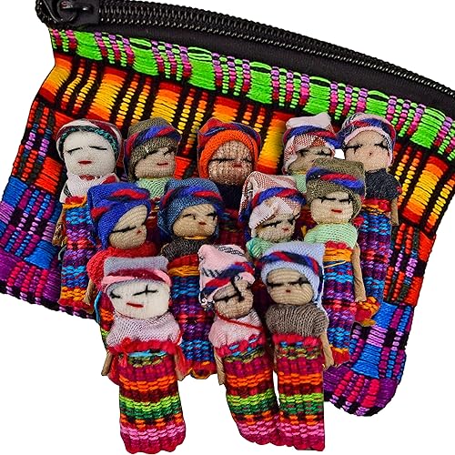 Miniatura 1 de Meximart 12 muñecas súper lindas hechas a mano  1 bolsa de tela maya gratis muñeca preocupada hecha a mano para nuestro juego de muñecas Mayan Worry