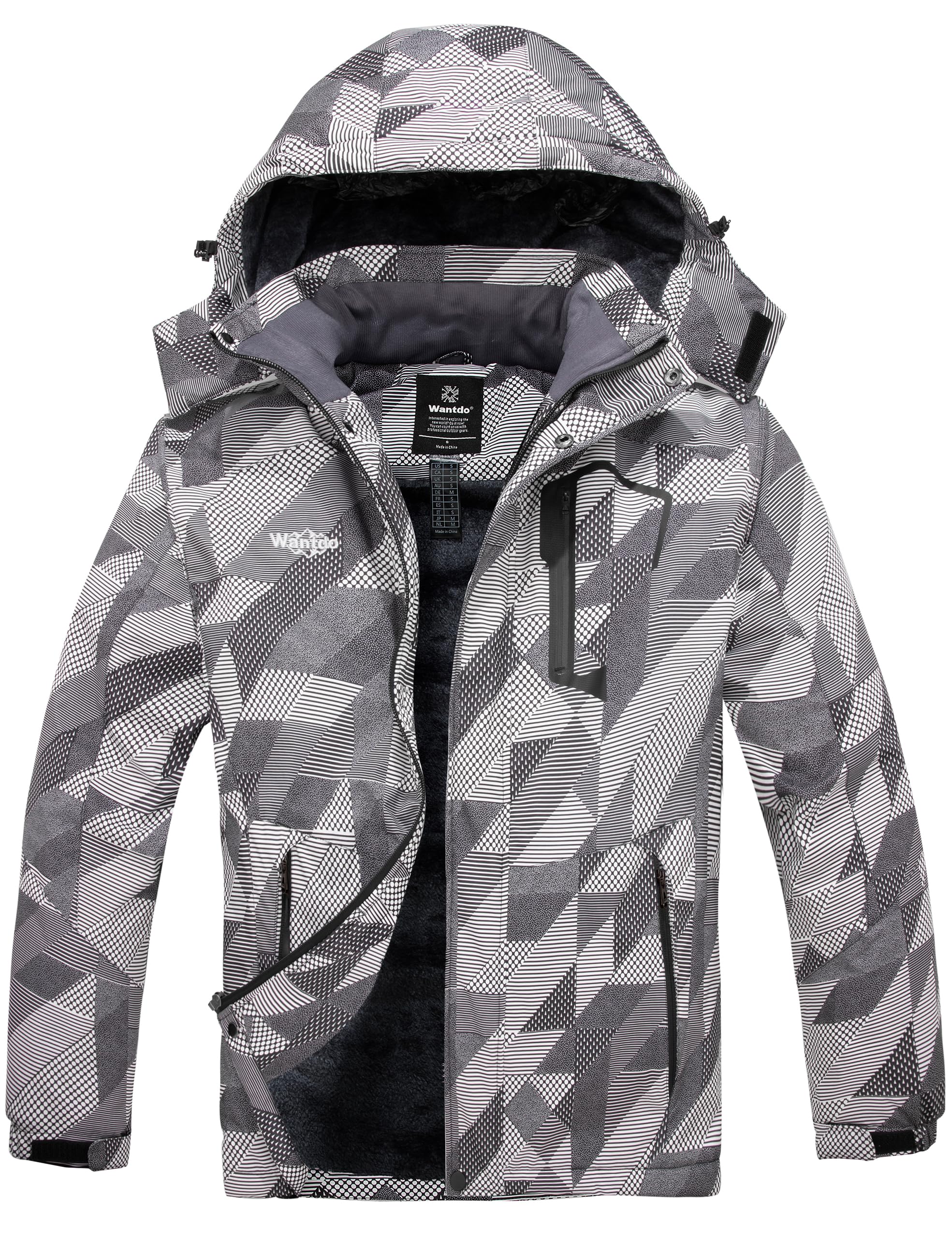 Wantdo Giacca da Sci Montagna Calda Invernale Parka da Neve Imbottita Cappotto da Snowboard in Pile Giubbotto con Cappuccio Impermeabile Uomo