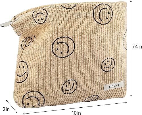 Miniatura 7 de Bolsa de maquillaje para mujer, bolsa de cosméticos de pana con diseño estético, bolsa de mano para damas, estuche para lápices para niñas, lindo