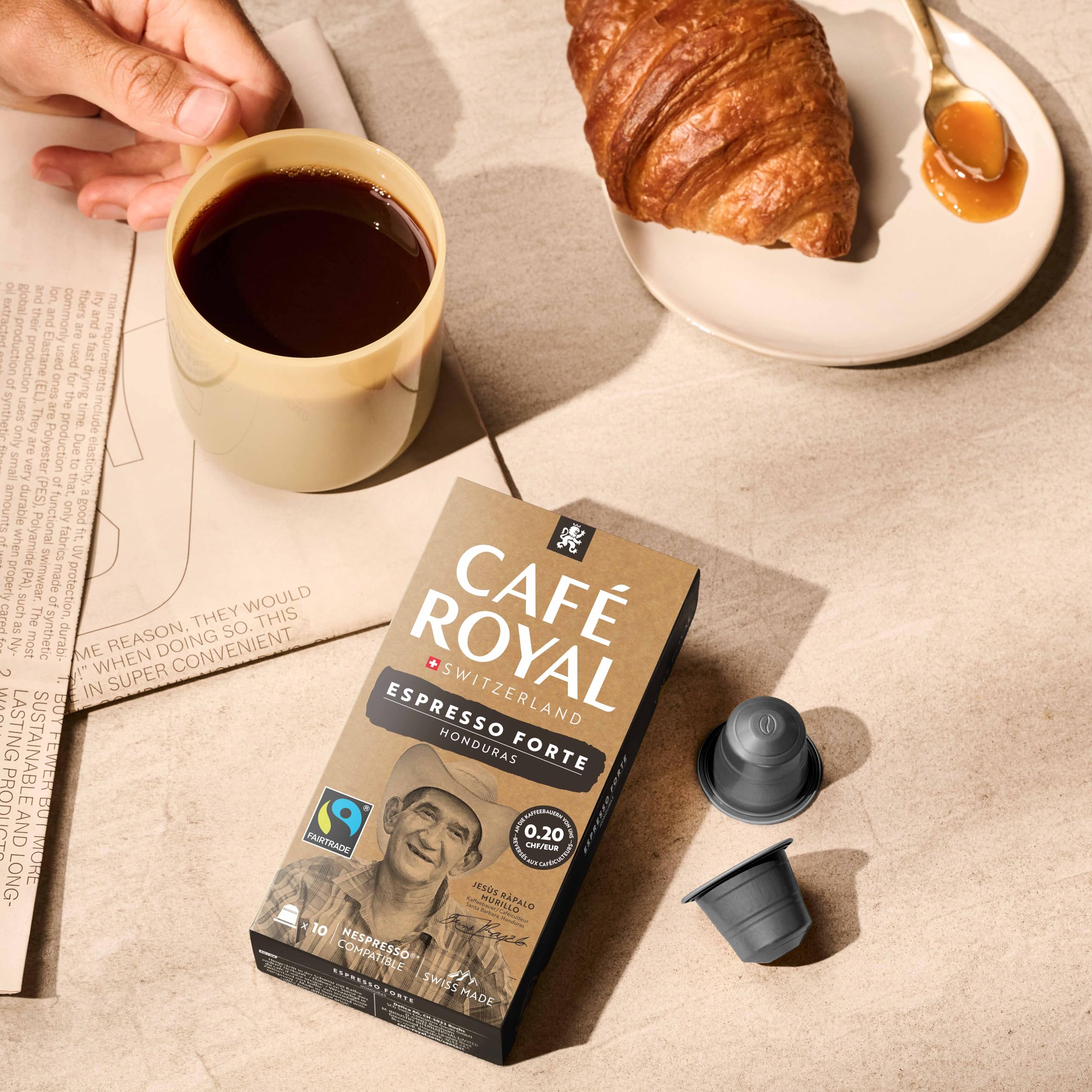 Café Royal, Honduras Espresso Forte, 100 cápsulas compatibles con Fairtrade Nespresso (R), 80% aluminio reciclado, certificado Fairtrade, 100% café arábica, intensidad 9