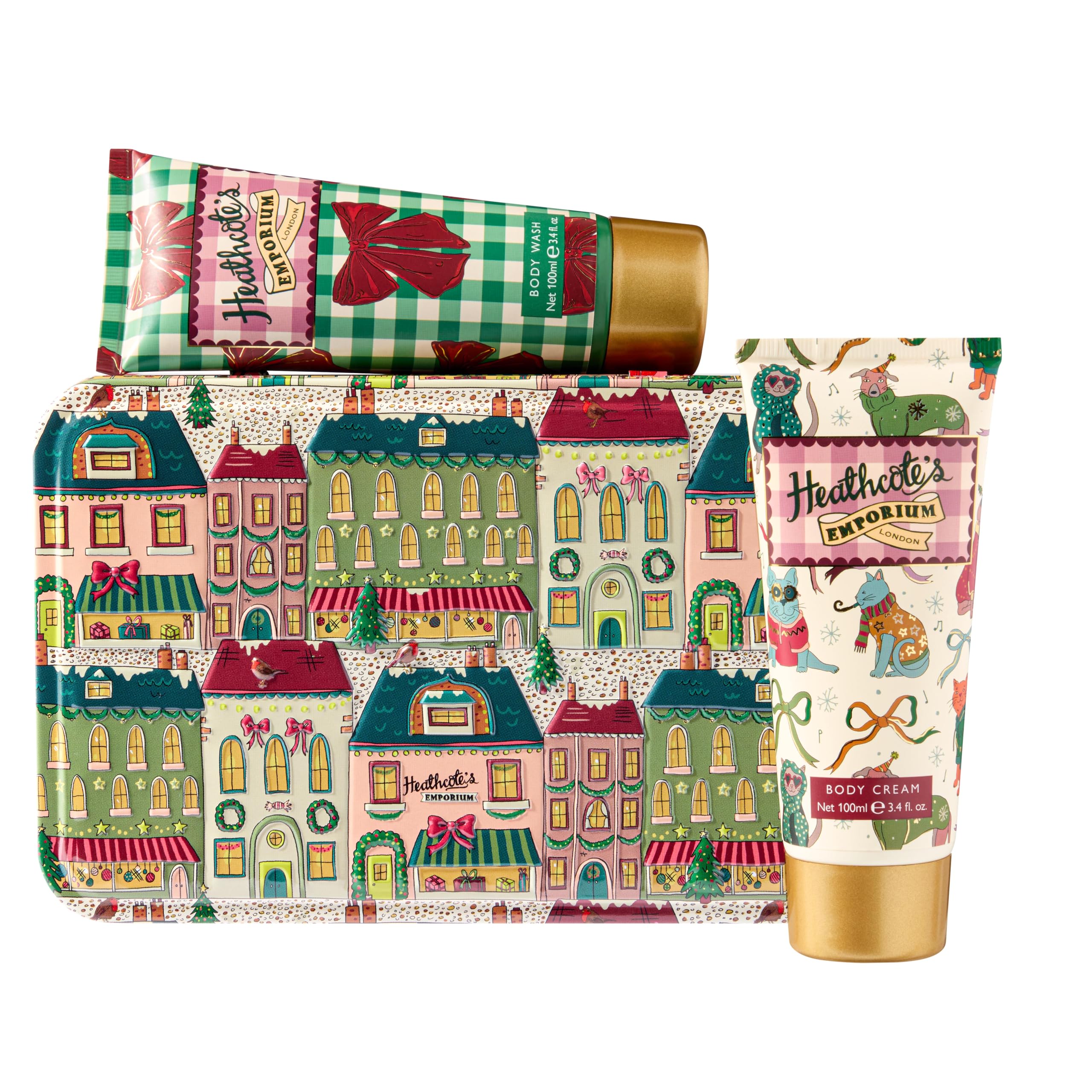 Heathcote & Ivory Body Wash and Cream x2 100ml in Reusable Tin, Moisturiser, Shea Butter, Vitamin E, Travel Size