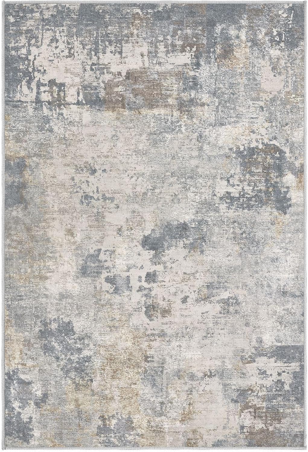 2x3 entryway area rug: washable neutral modern abstract small rug - non-slip low pile throw indoor carpet for entrance kitchen front door mat bathroom entry kids room - blue grey blue grey 2' x 3' (rectangular)