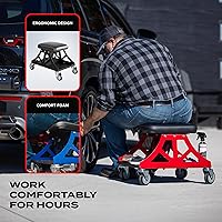 Vista 4 de Vyper Low Pro Garage Stool with Removable Seat for Mechanics, Automotive, DIY - 400 lb Capacity Rolling Shop Chair (Black Seat, Red Frame)