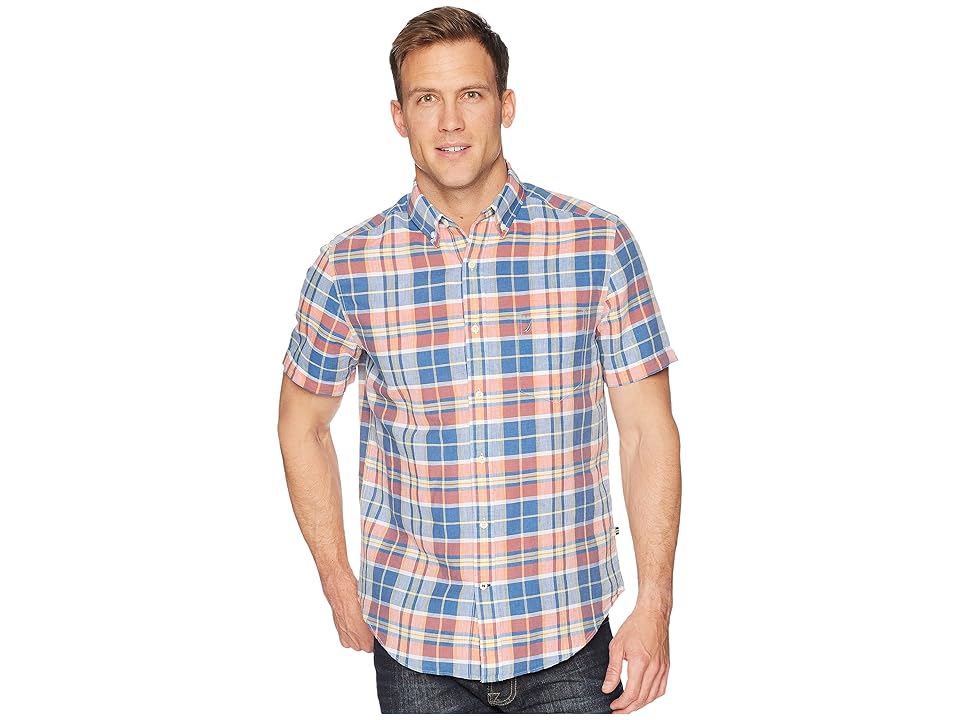 

Nautica Short Sleeve Linen Plaid Shirt (Nautica Red) Men's T Shirt