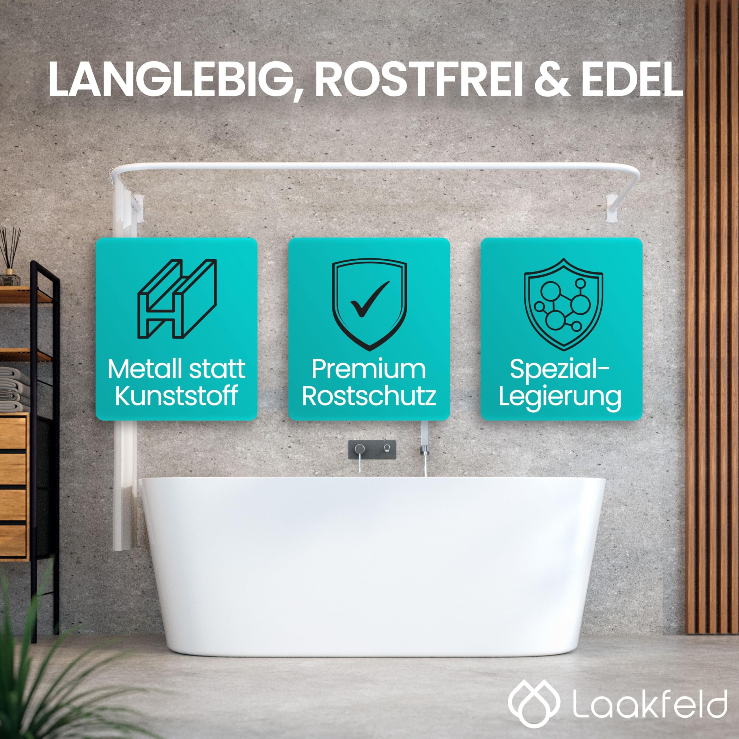 Duschvorhangstange L Form & Duschstange U Form 6 in 1 System inkl. 12 Ringe - Stabile Winkelstange Duschvorhang ohne Deckenhalterung - Duschstange Ecke Rostfrei - Duschvorhangstange Badewanne & Dusche