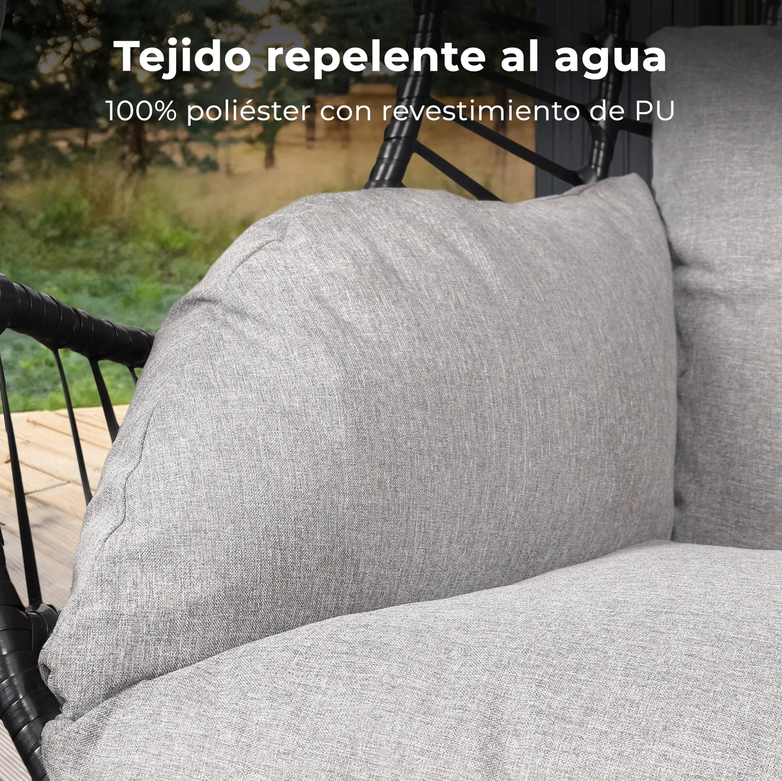 Swoods XXL Silla Colgante de Jardín - para Interior y Exterior - Silla Colgante con Base - Incluye Cojines y Funda Protectora- Resistente a la Intemperie - Carga máxima 150 kg (Gris Claro)