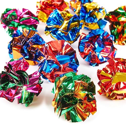 Purring Pussy Cat Toy Crinkle Balls 12 Pack (12 Crinkle Balls) - Mixed Crinkle Balls - 12 Pcs
