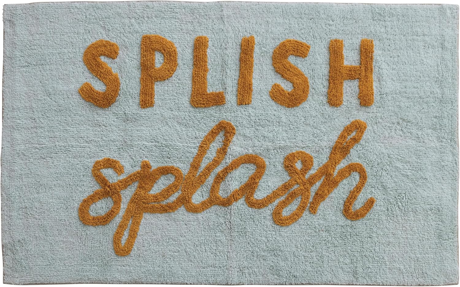 Creative Co-Op Cotton Tufted Area Rug with “Splish Splash” Text, Mint and Mustard Color
