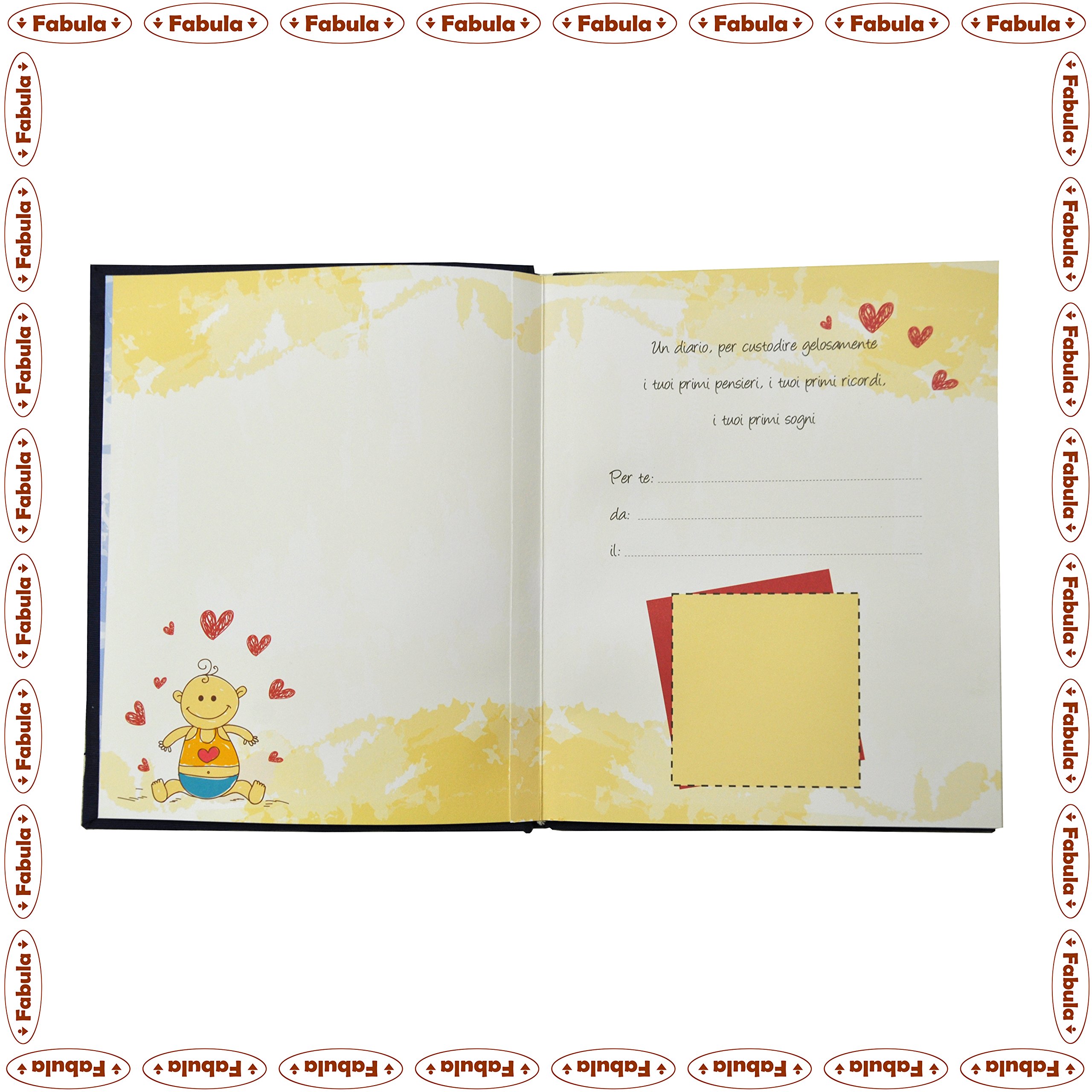 Fabula Linea Bimbo - Diario Nascita Bimbo Cappello Cielo - Formato cm 19x25 con Copertina 253 Giallino e Applicazioni in Legno - 28 Pagine - cod. 15777