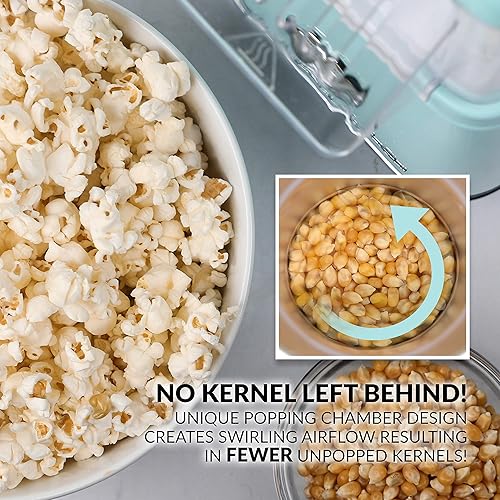 Miniatura 4 de Nostalgia CLHAP12AQ Classic Retro Healthy Hot Air Popcorn Maker hace 12 tazas con cuchara medidora de núcleo sin aceite perfecto para fiestas de