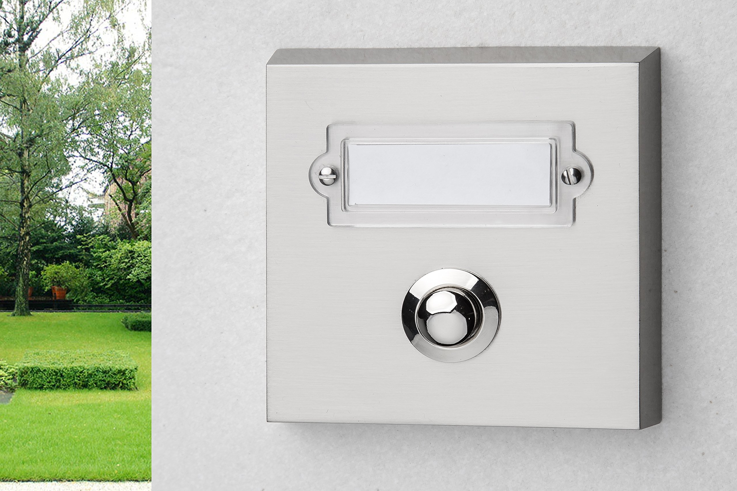 HUBER bouton de sonnette en métal - bouton de sonnette avec plaque signalétique - bouton de sonnette I en laiton chromé - bouton-poussoir