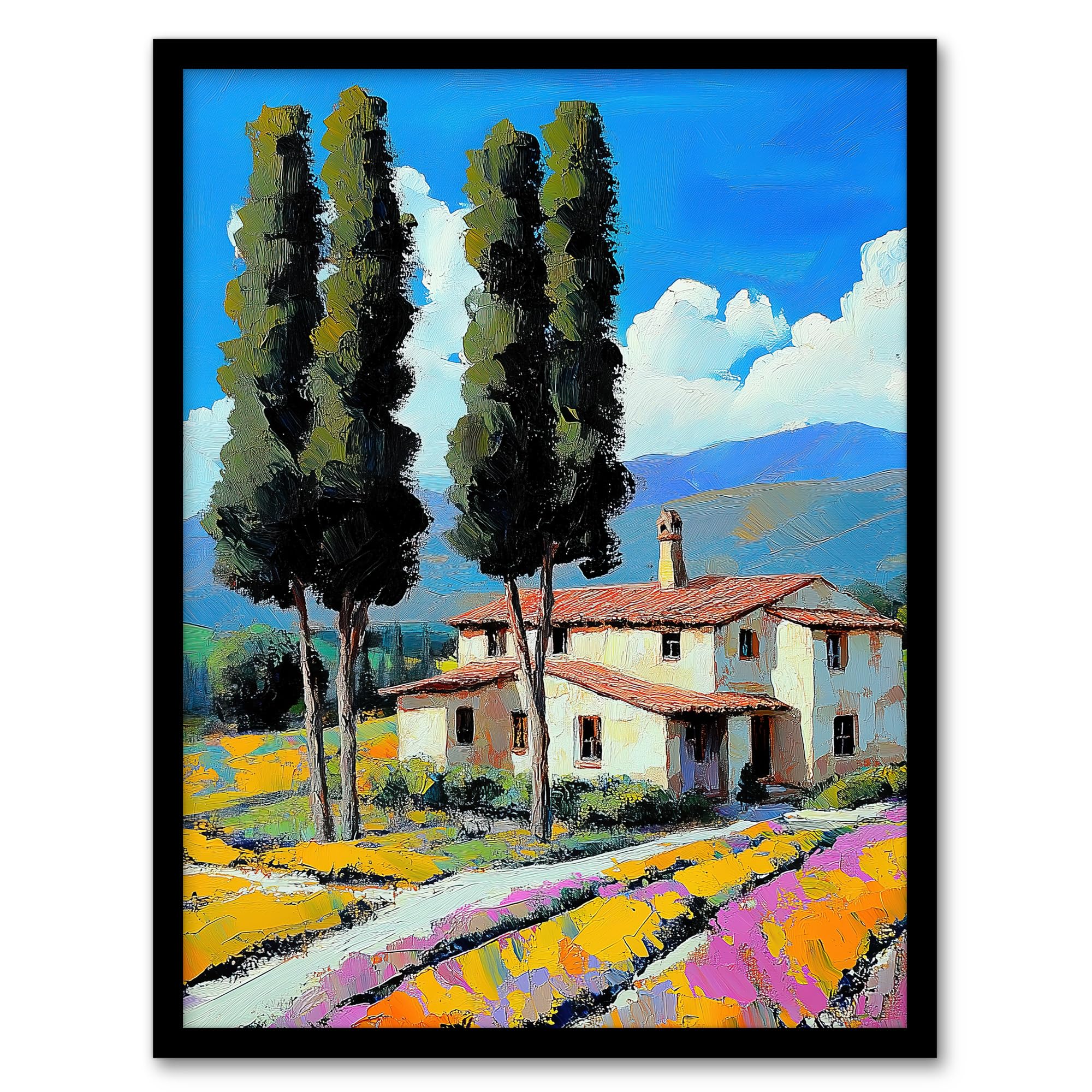 Artery8 Spanish Countryside House Summer Landscape Travel Living Room Artwork Framed Wall Art Print 18X24 Inch