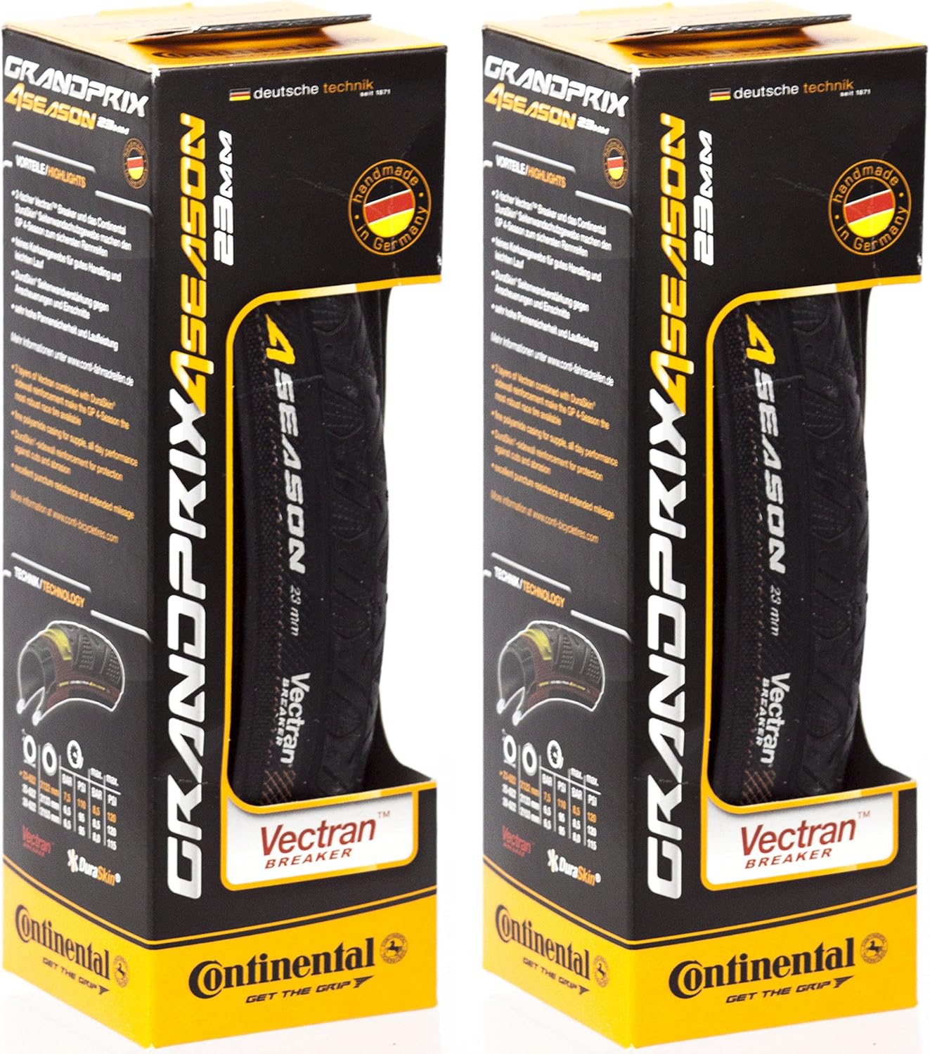 Continental Grand Prix 4-Season - Road Bike Tire | The All-Year-Round Road Tire - Double Vectran Breaker, Duraskin, 2 Pack
